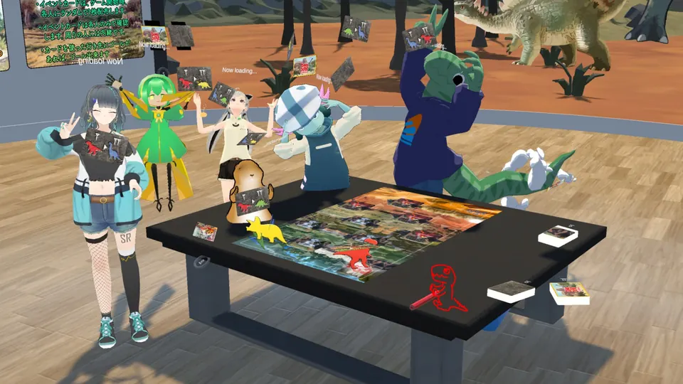 VRChat の中で DINO DERBY を遊ぶ様子